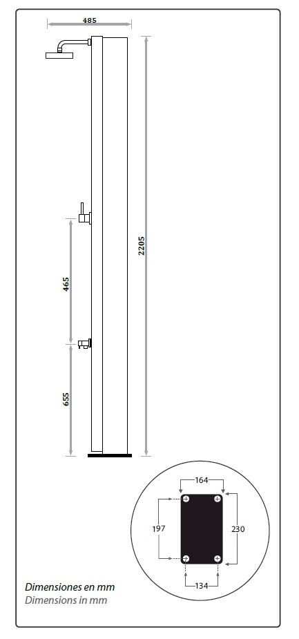 dimensiones de la ducha solar de 30l 